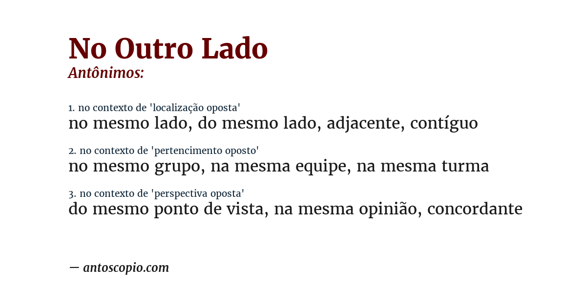 Antônimo de no outro lado