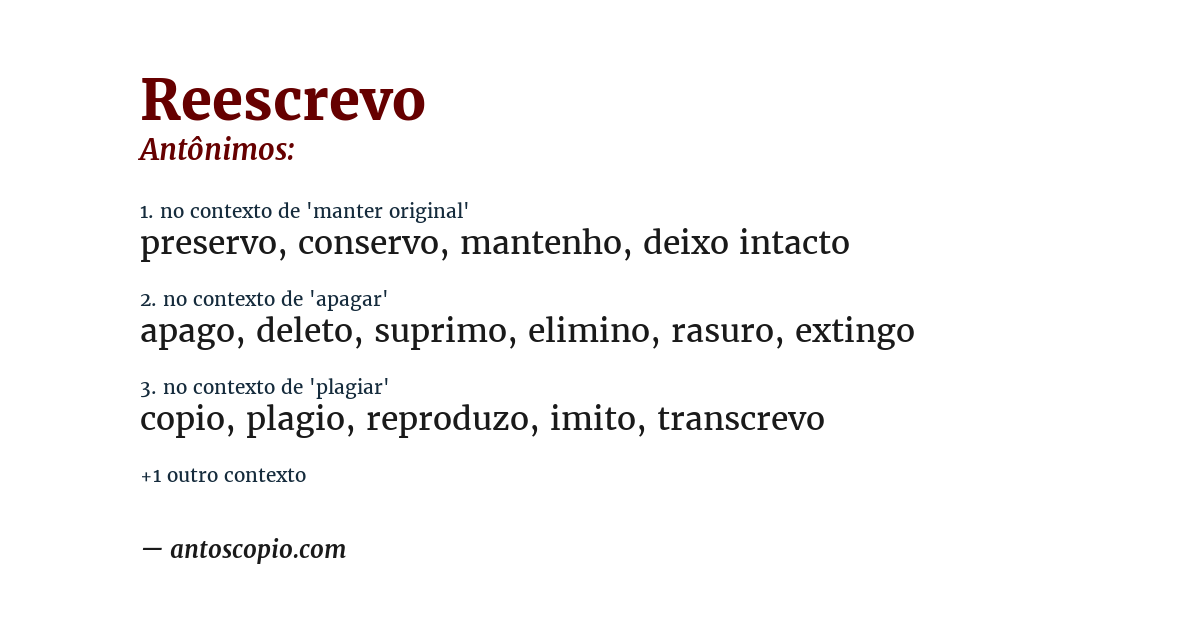 Antônimo de reescrevo