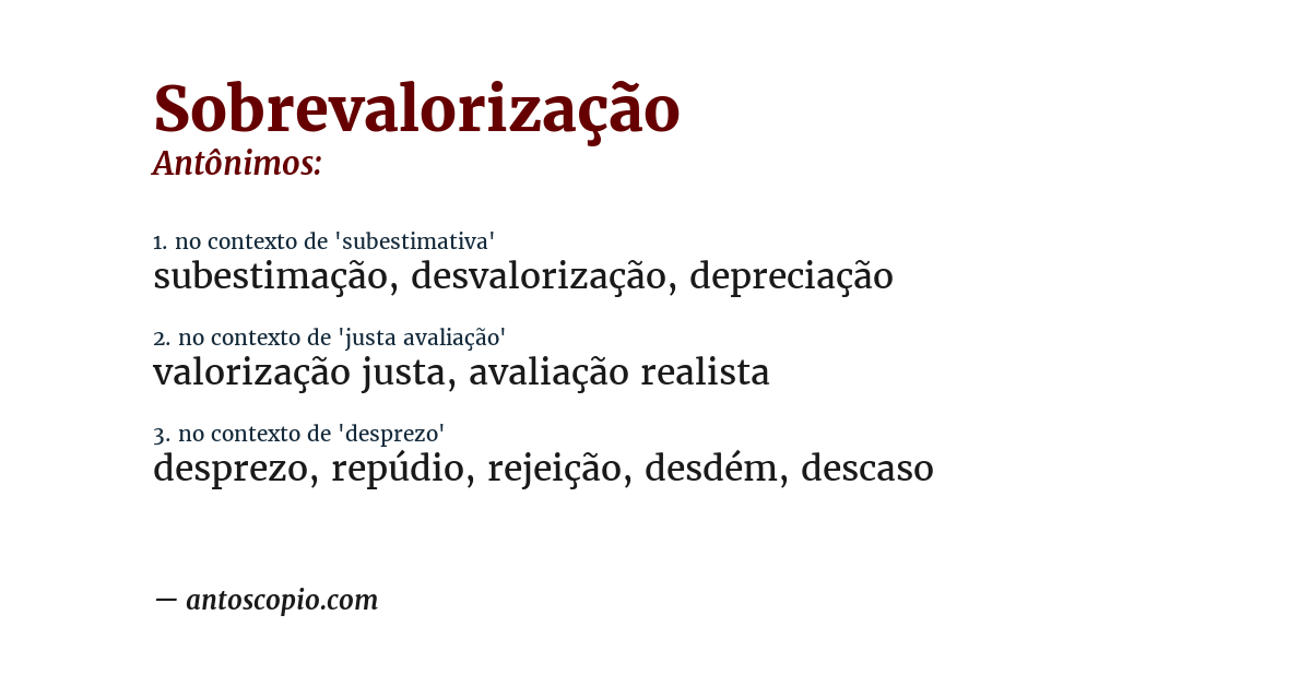 Antônimo de sobrevalorização