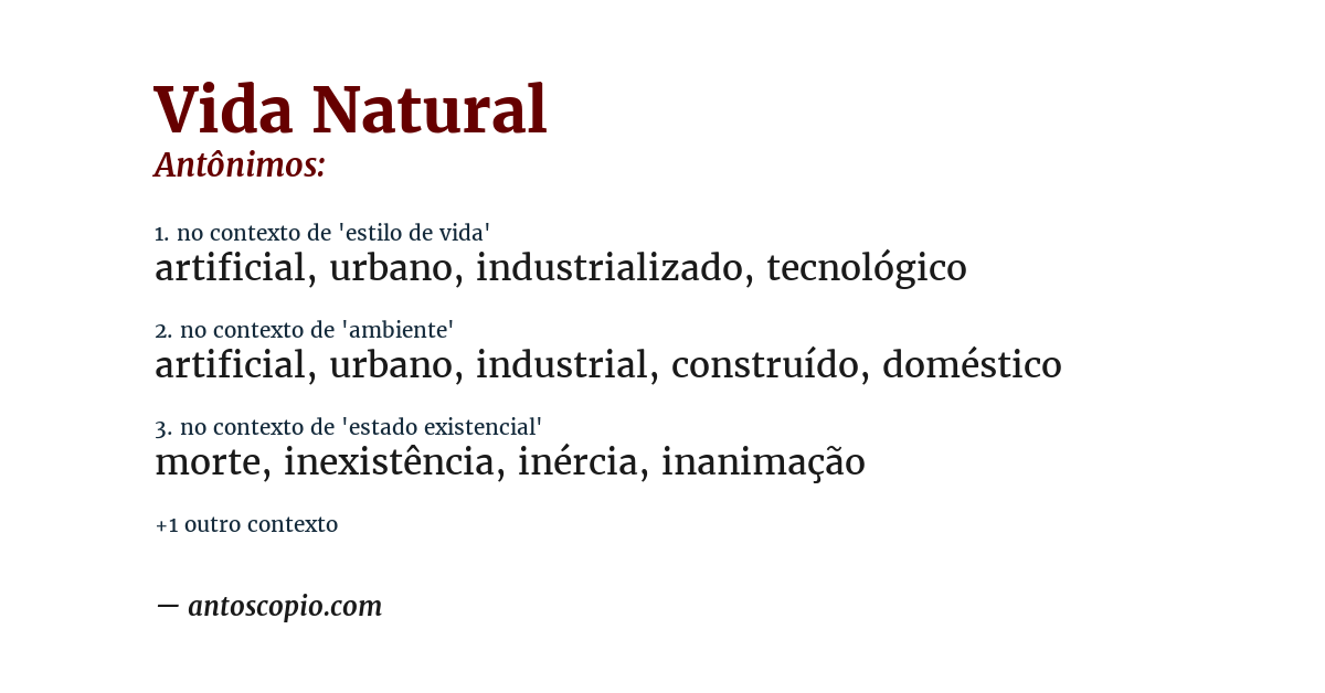 Antônimo de vida natural