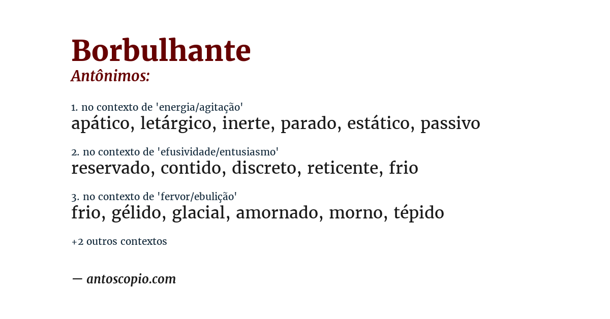 Antônimo de borbulhante