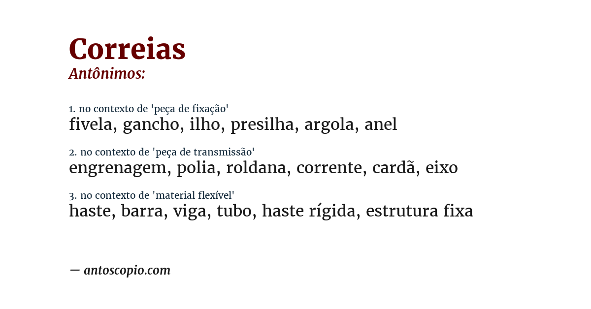 Antônimo de correias
