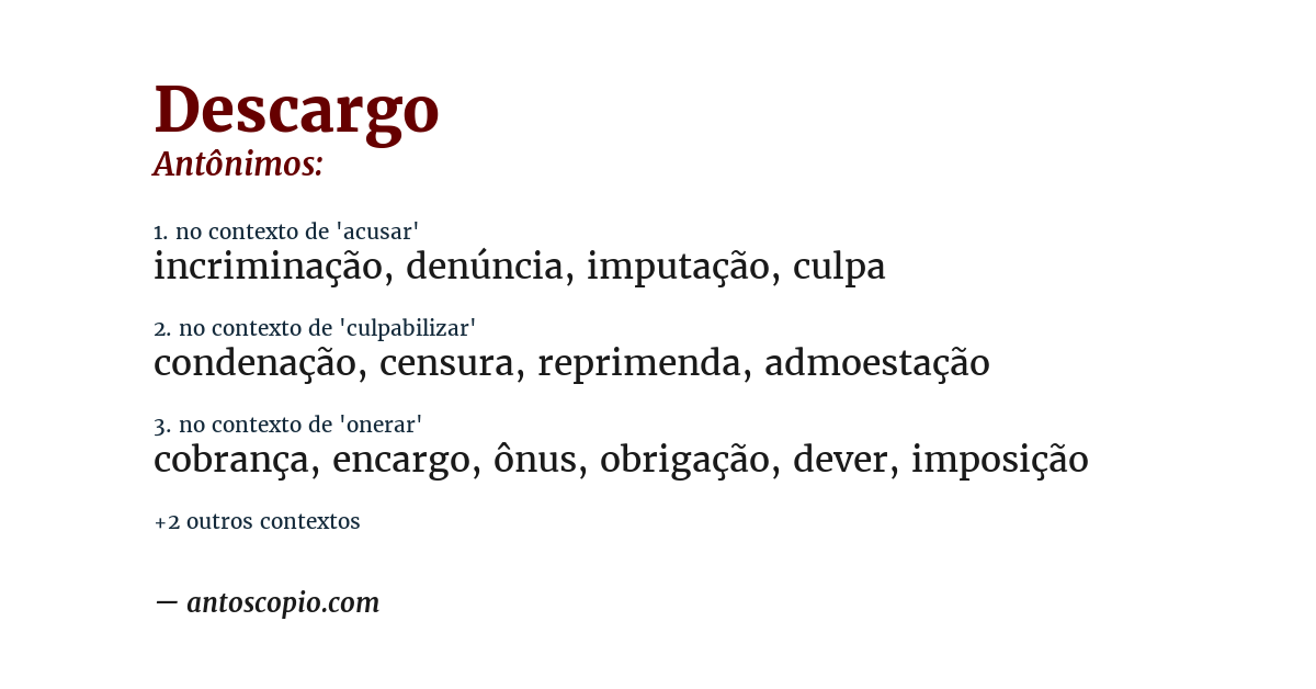 Antônimo de descargo
