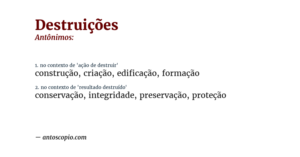 Antônimo de destruições