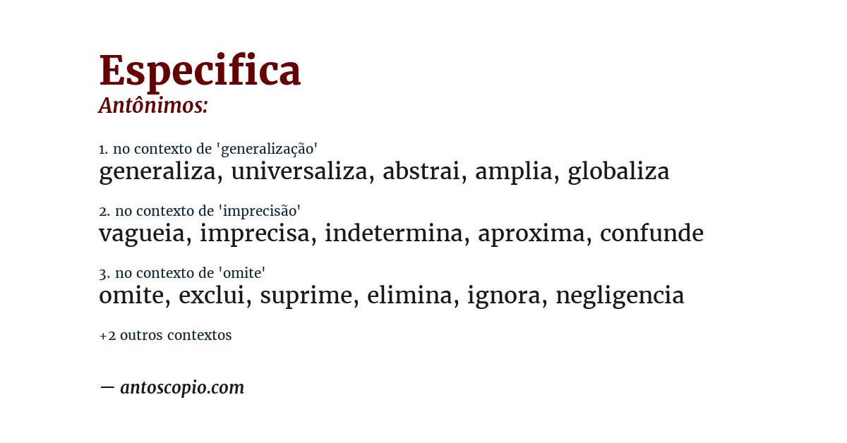 Antônimo de especifica