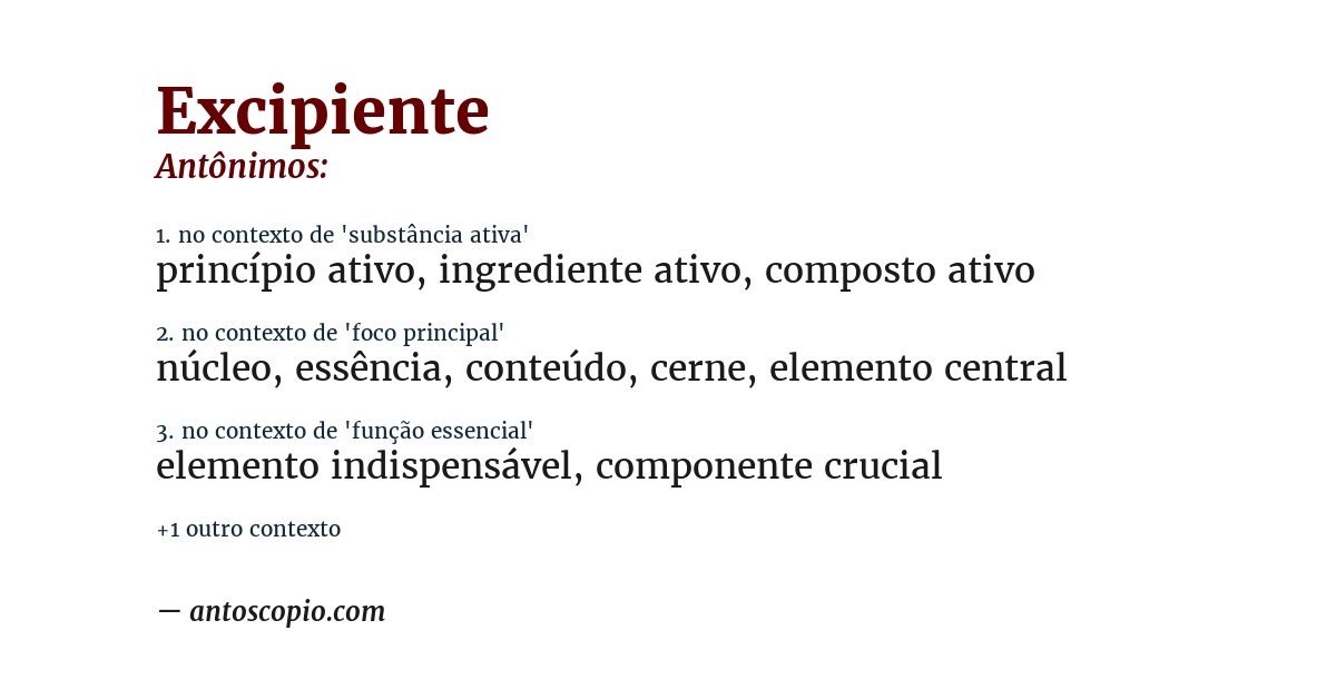Antônimo de excipiente