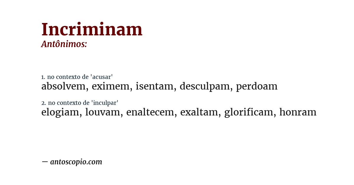 Antônimo de incriminam