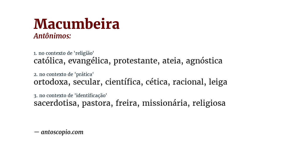 Antônimo de macumbeira