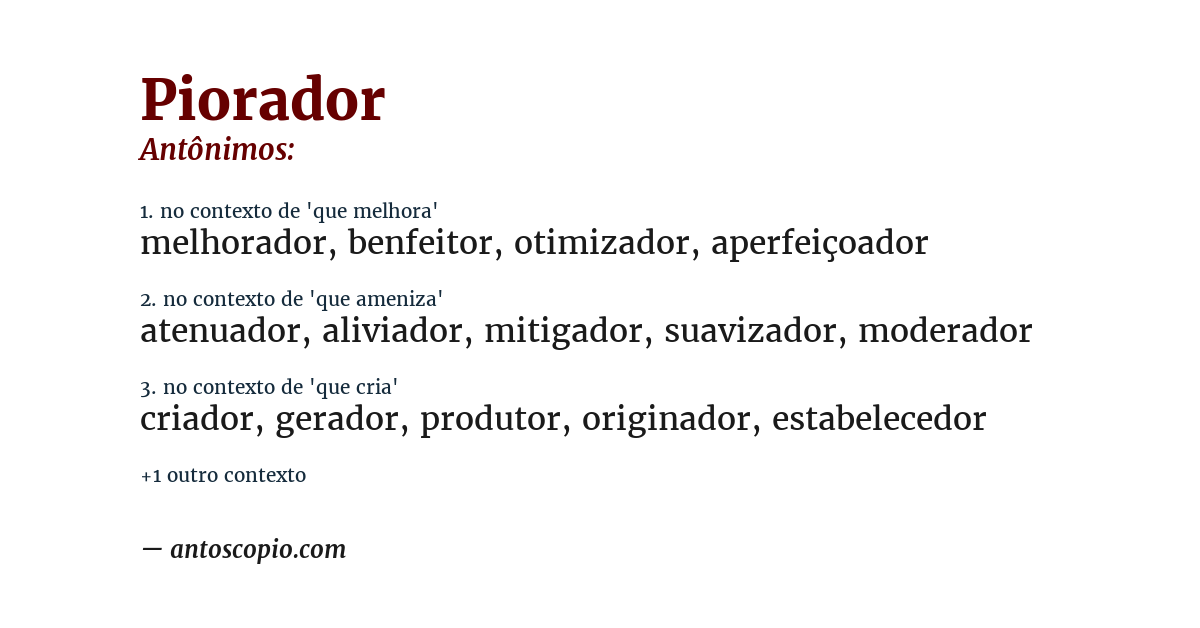 Antônimo de piorador