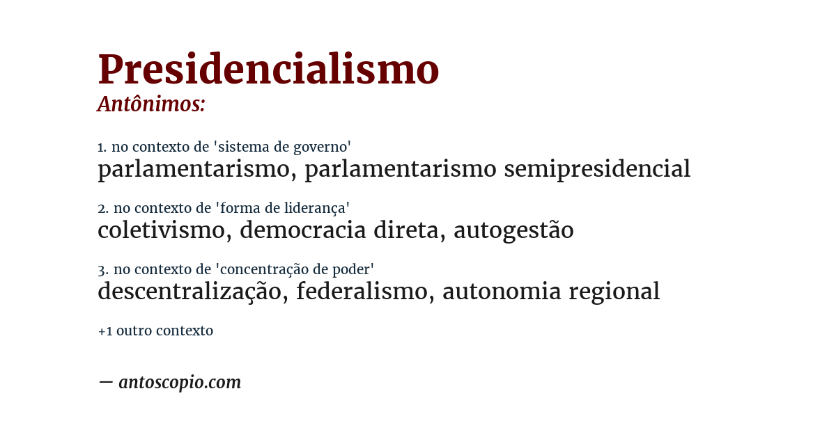 Antônimo de presidencialismo