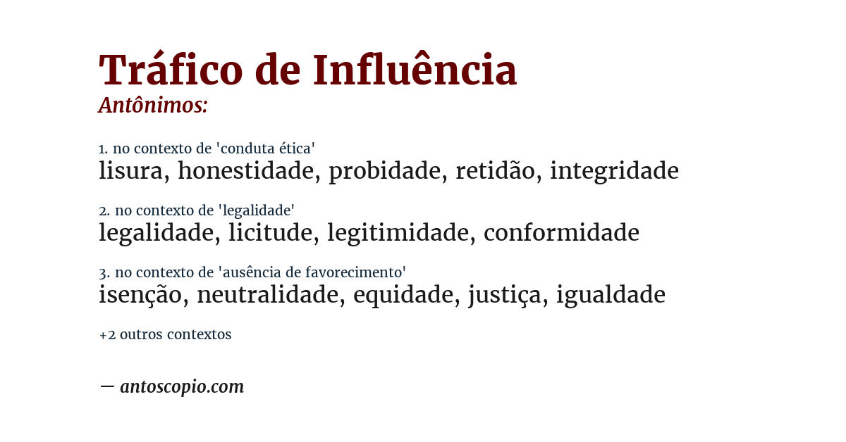 Antônimo de tráfico de influência