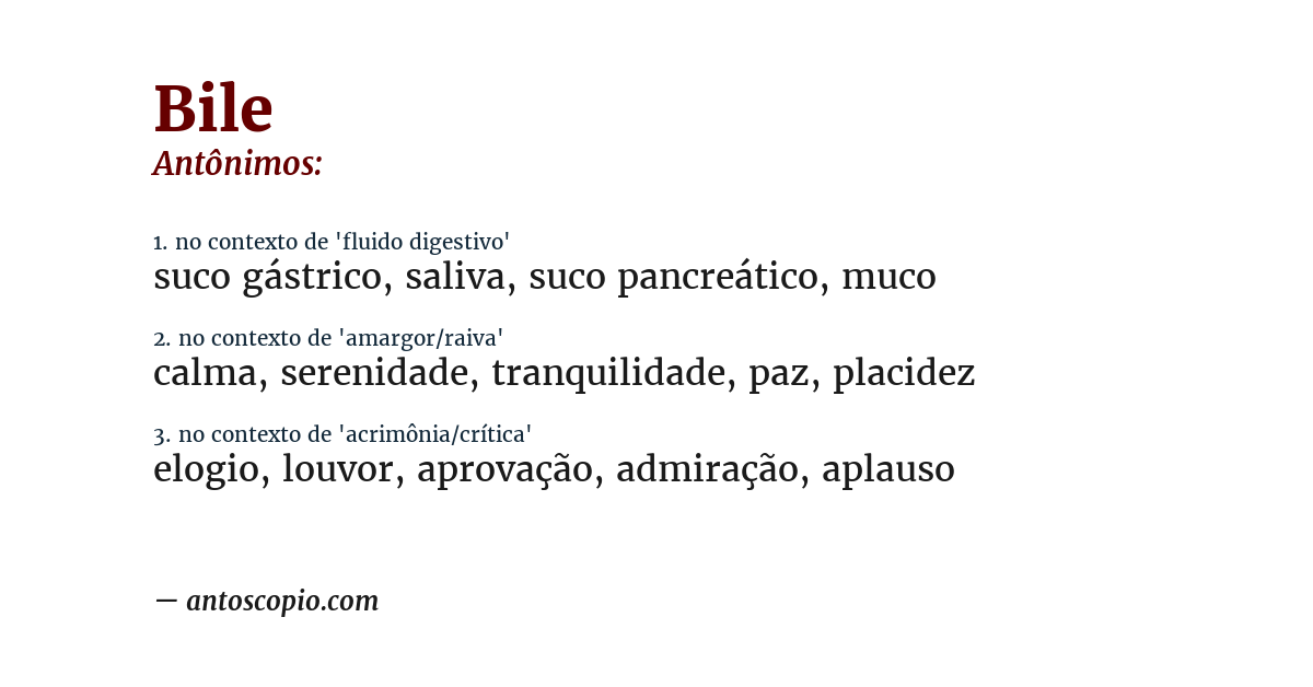 Antônimo de bile