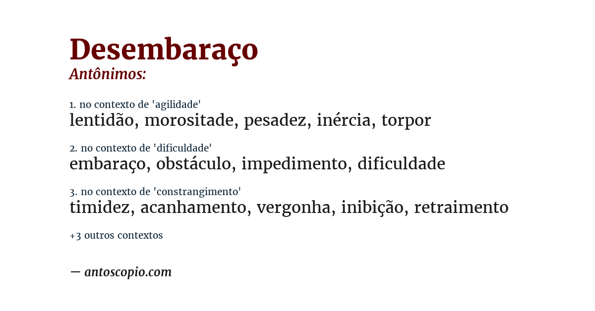 Antônimo de desembaraço