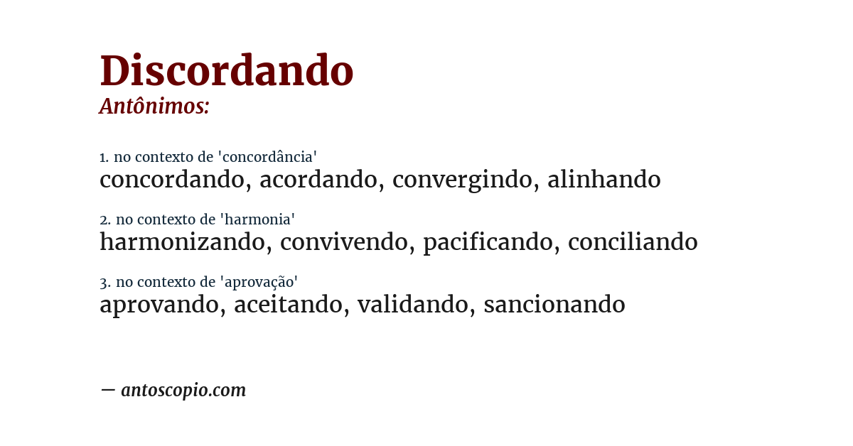 Antônimo de discordando