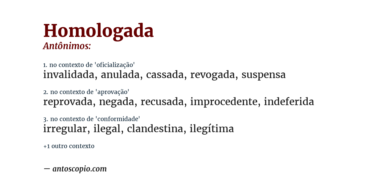 Antônimo de homologada