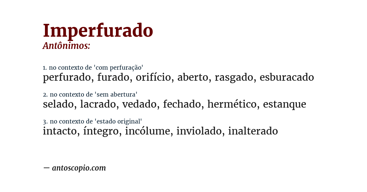 Antônimo de imperfurado