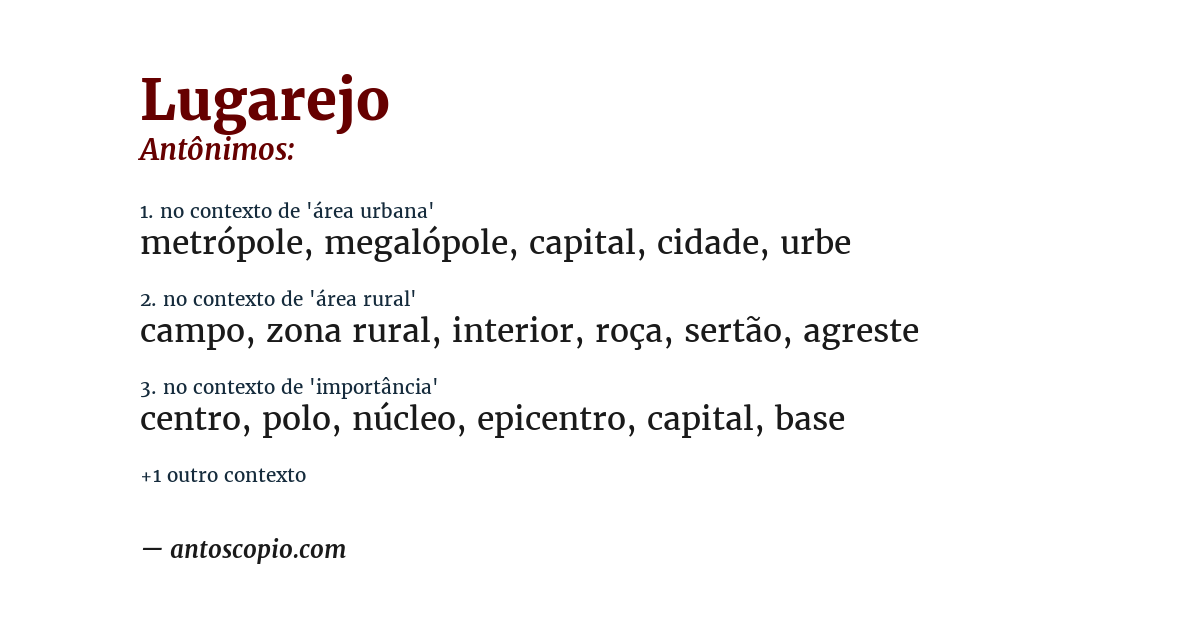 Antônimo de lugarejo