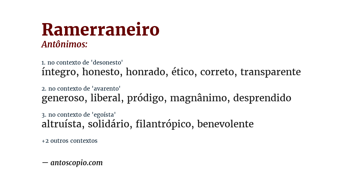 Antônimo de ramerraneiro