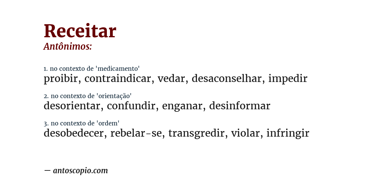 Antônimo de receitar
