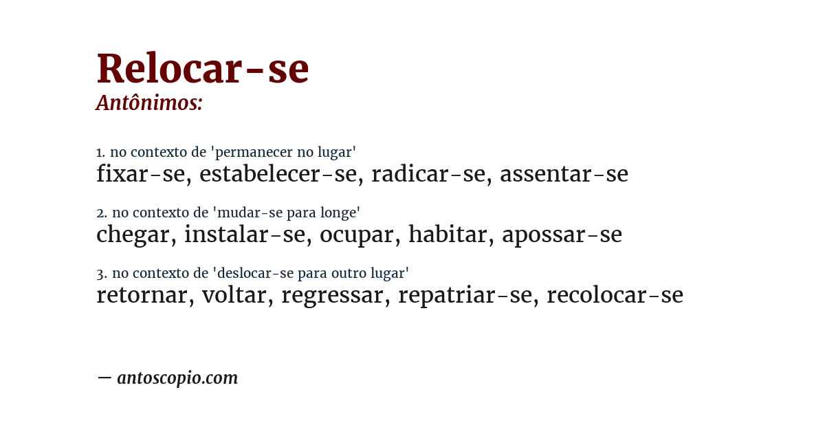 Antônimo de relocar-se