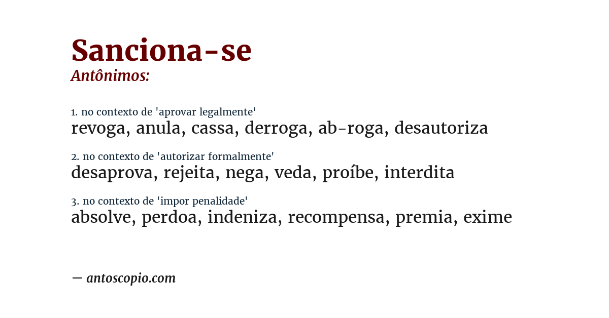Antônimo de sanciona-se