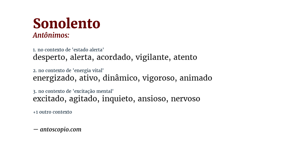 Antônimo de sonolento