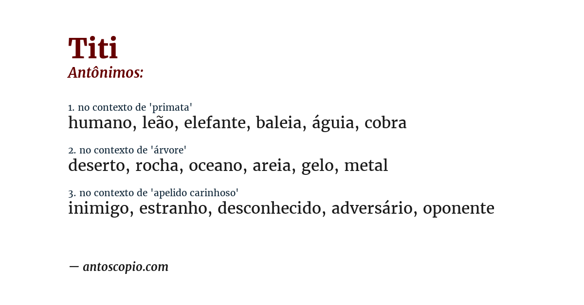 Antônimo de titi