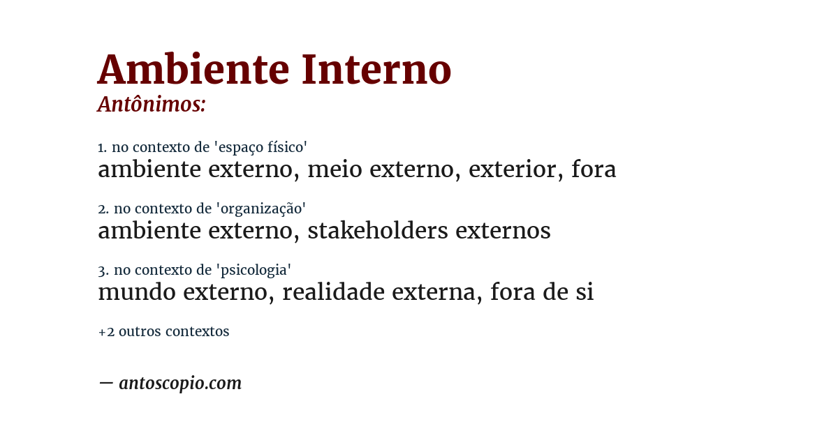 Antônimo de ambiente interno