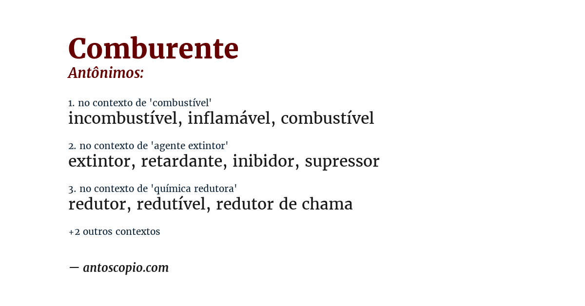 Antônimo de comburente