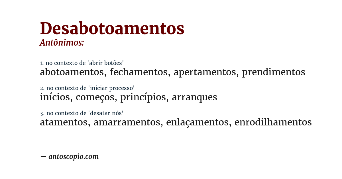 Antônimo de desabotoamentos