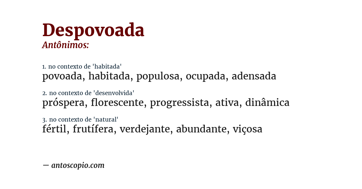 Antônimo de despovoada