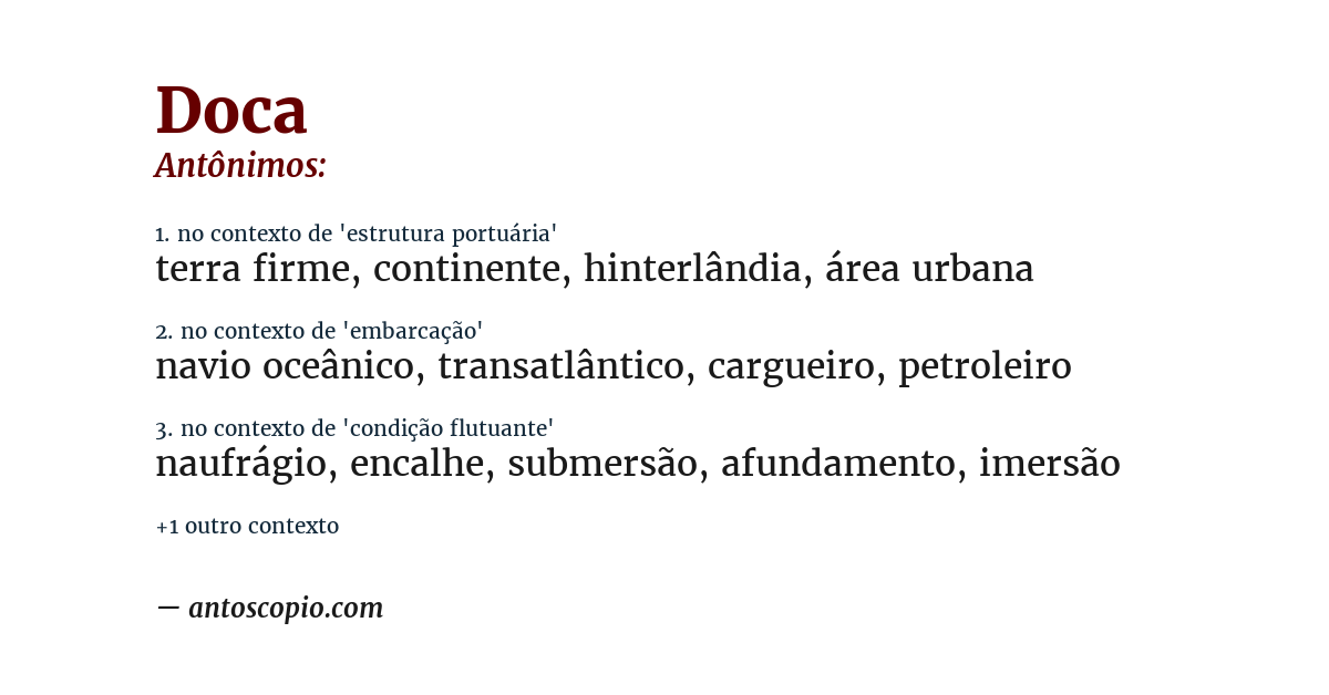 Antônimo de doca