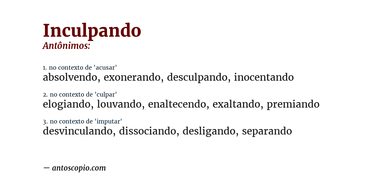 Antônimo de inculpando