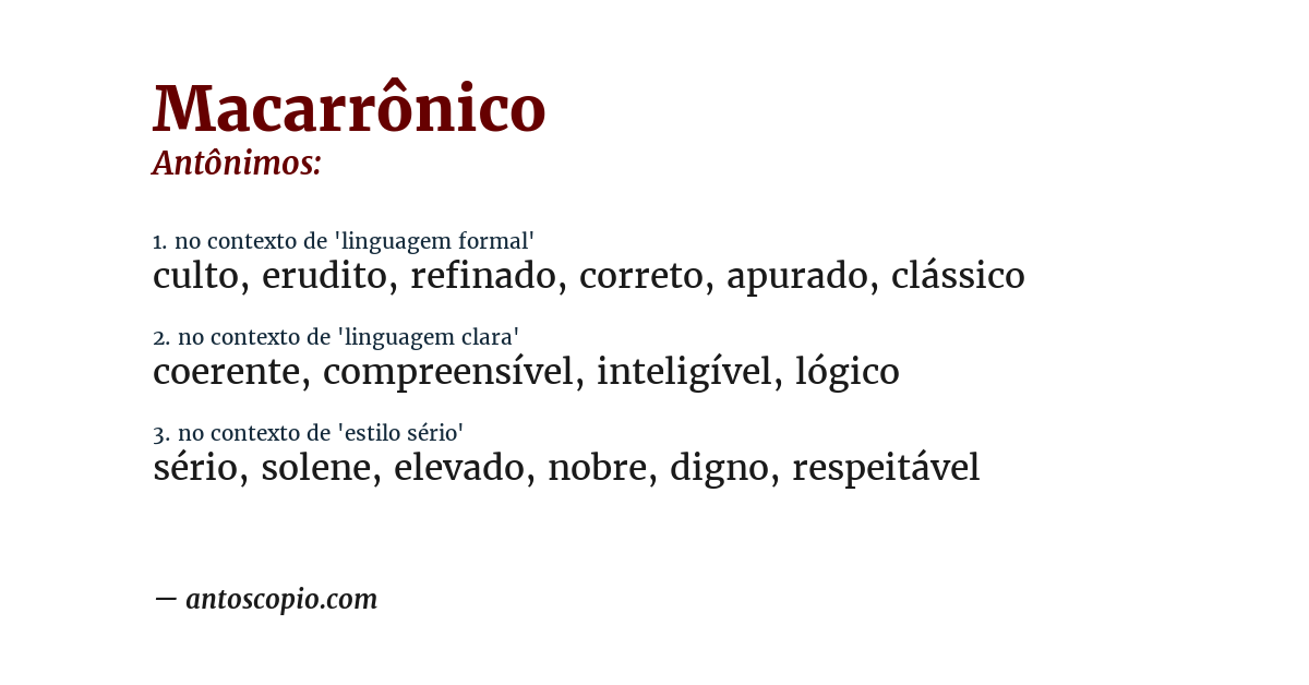 Antônimo de macarrônico