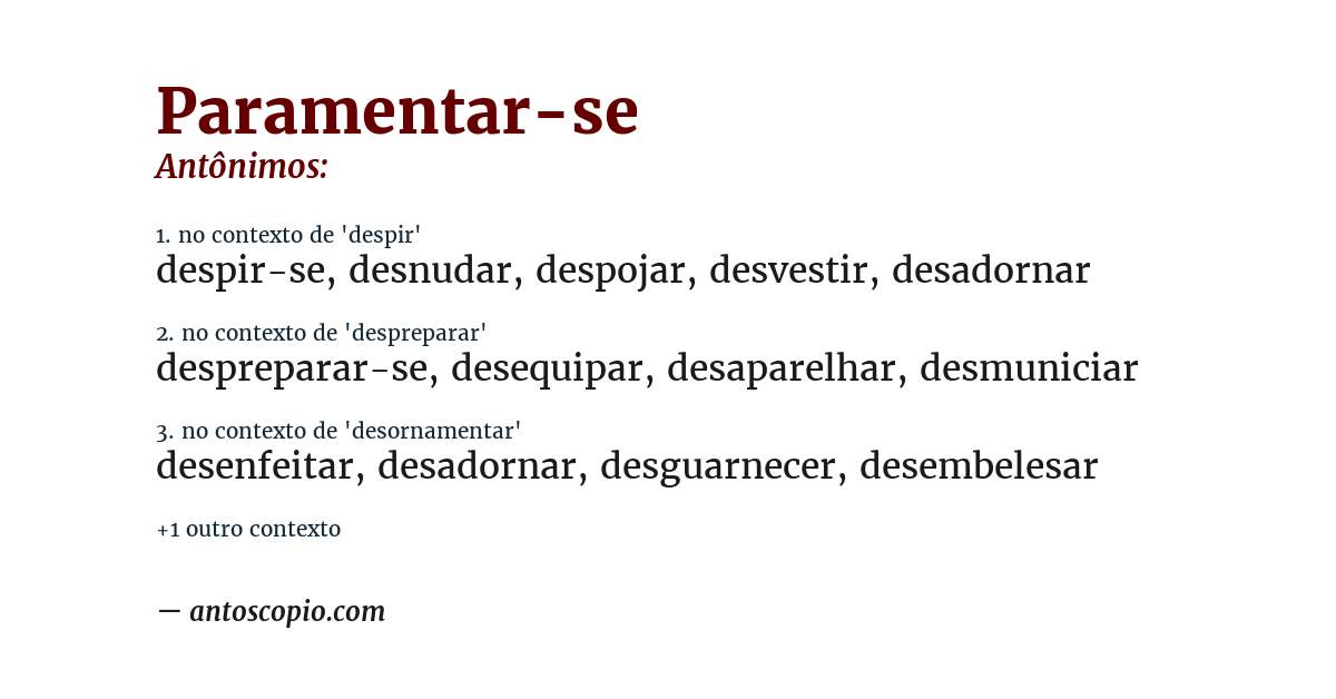 Antônimo de paramentar-se