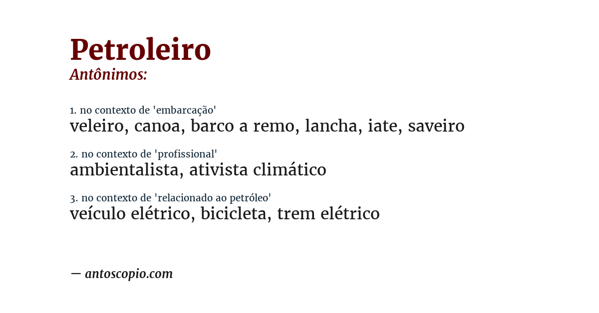 Antônimo de petroleiro