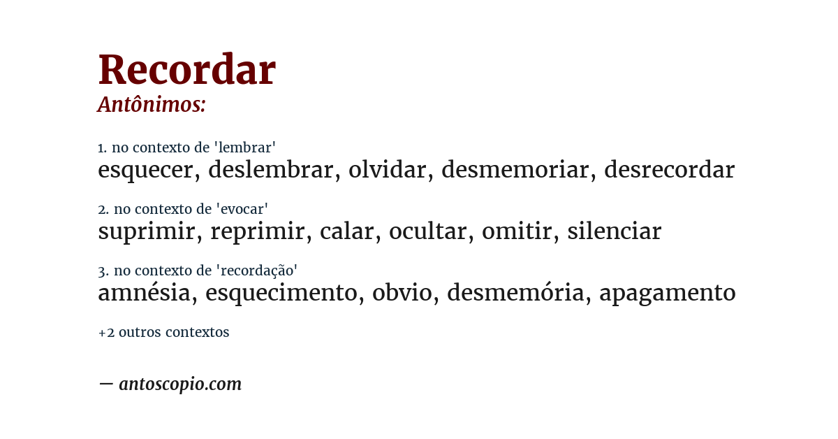 Antônimo de recordar