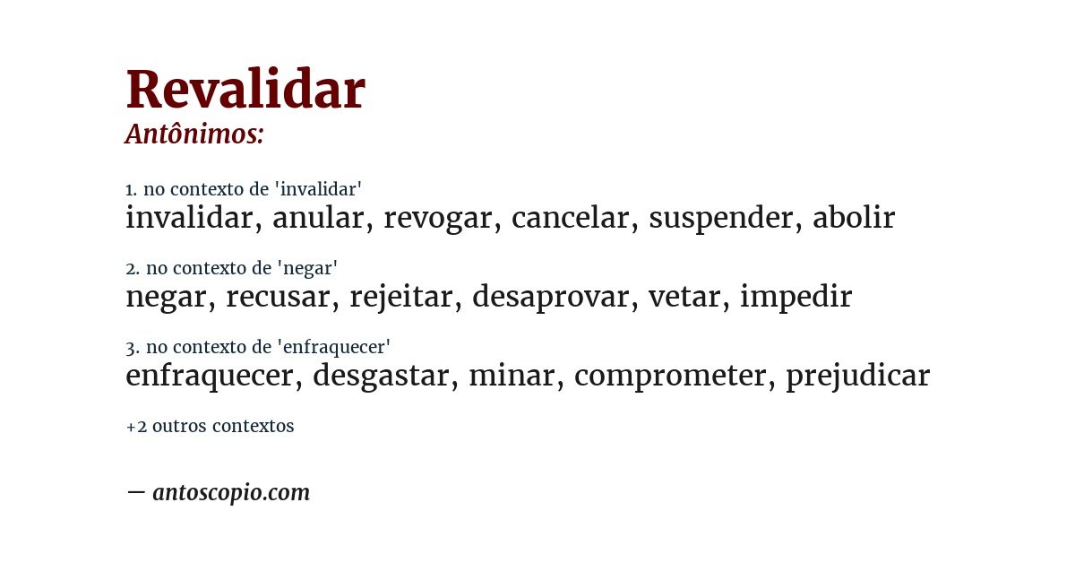 Antônimo de revalidar