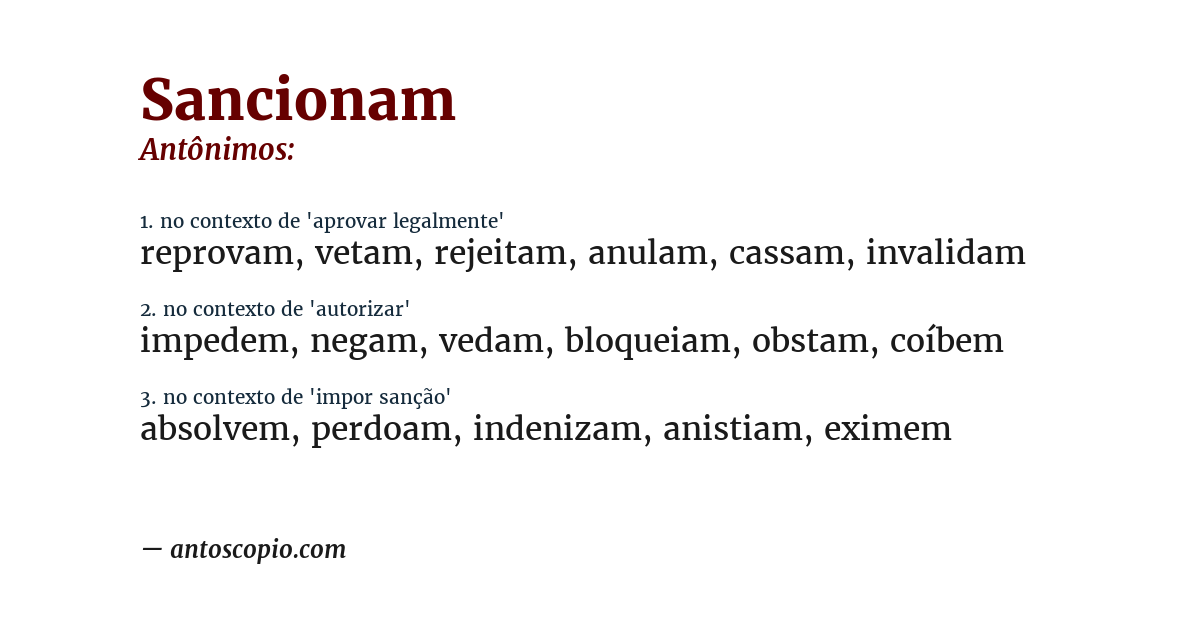 Antônimo de sancionam