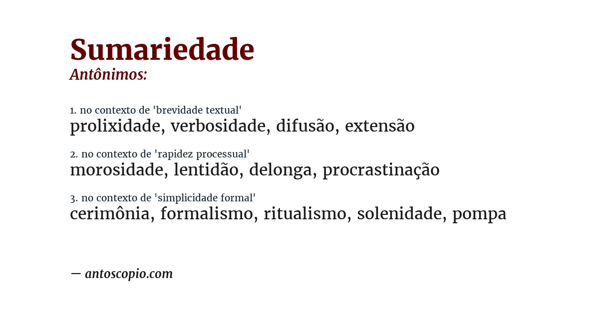 Antônimo de sumariedade