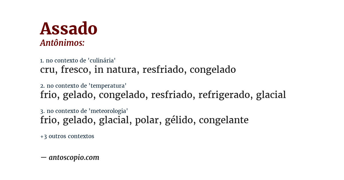 Antônimo de assado