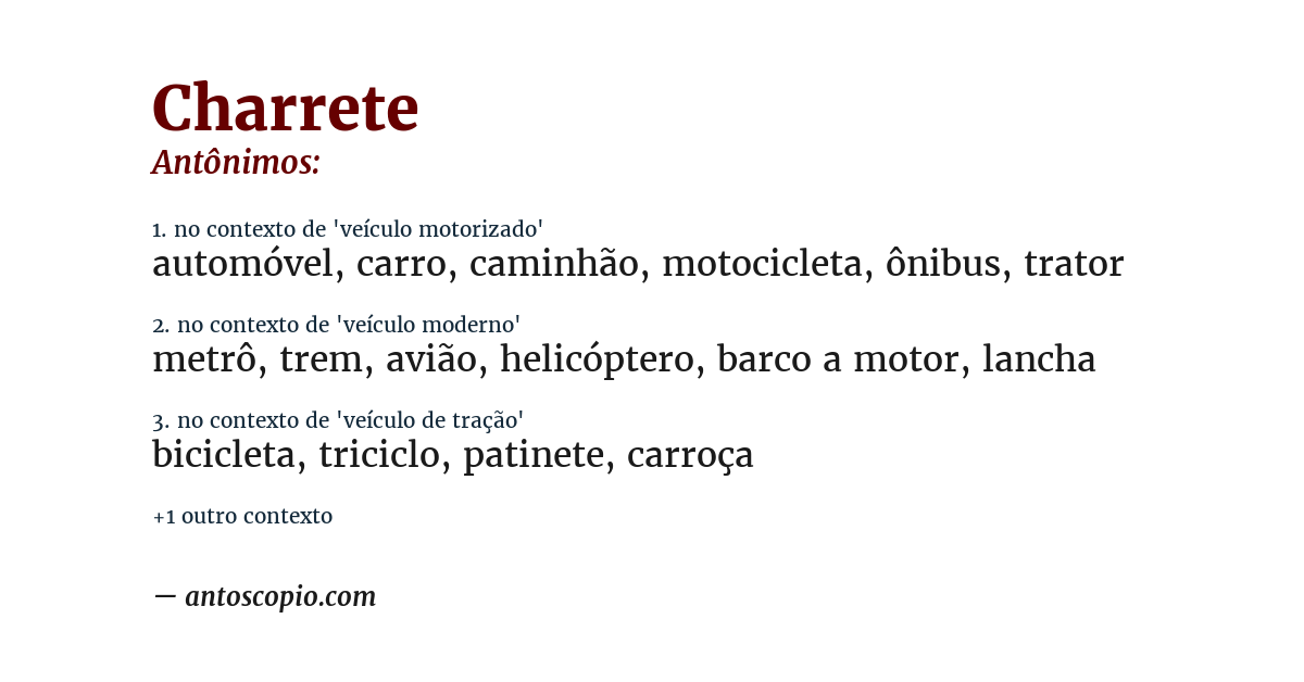 Antônimo de charrete