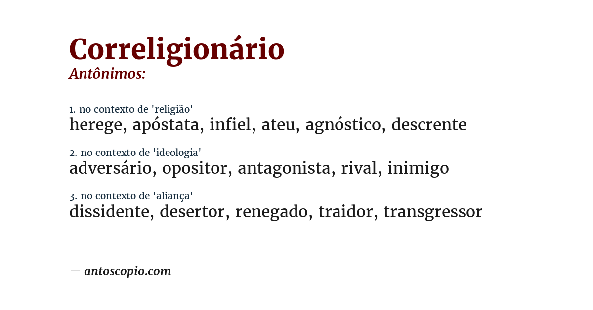 Antônimo de correligionário