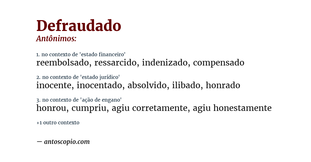 Antônimo de defraudado