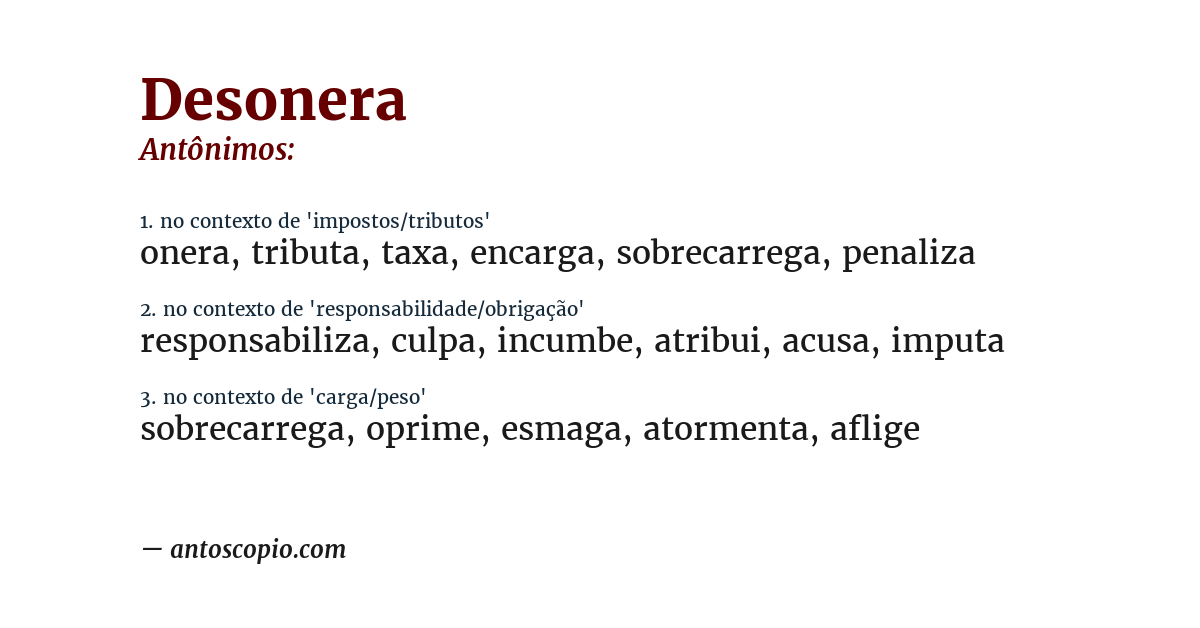 Antônimo de desonera