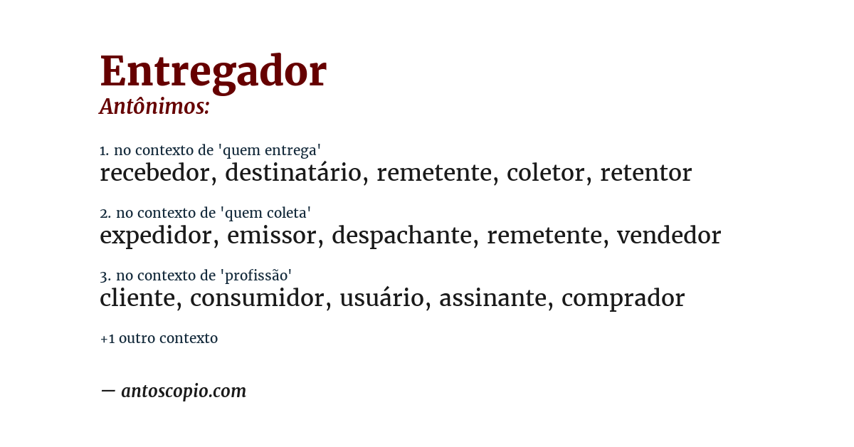 Antônimo de entregador