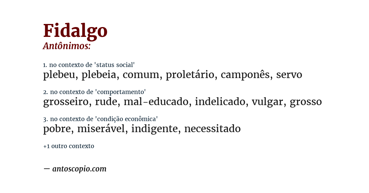 Antônimo de fidalgo