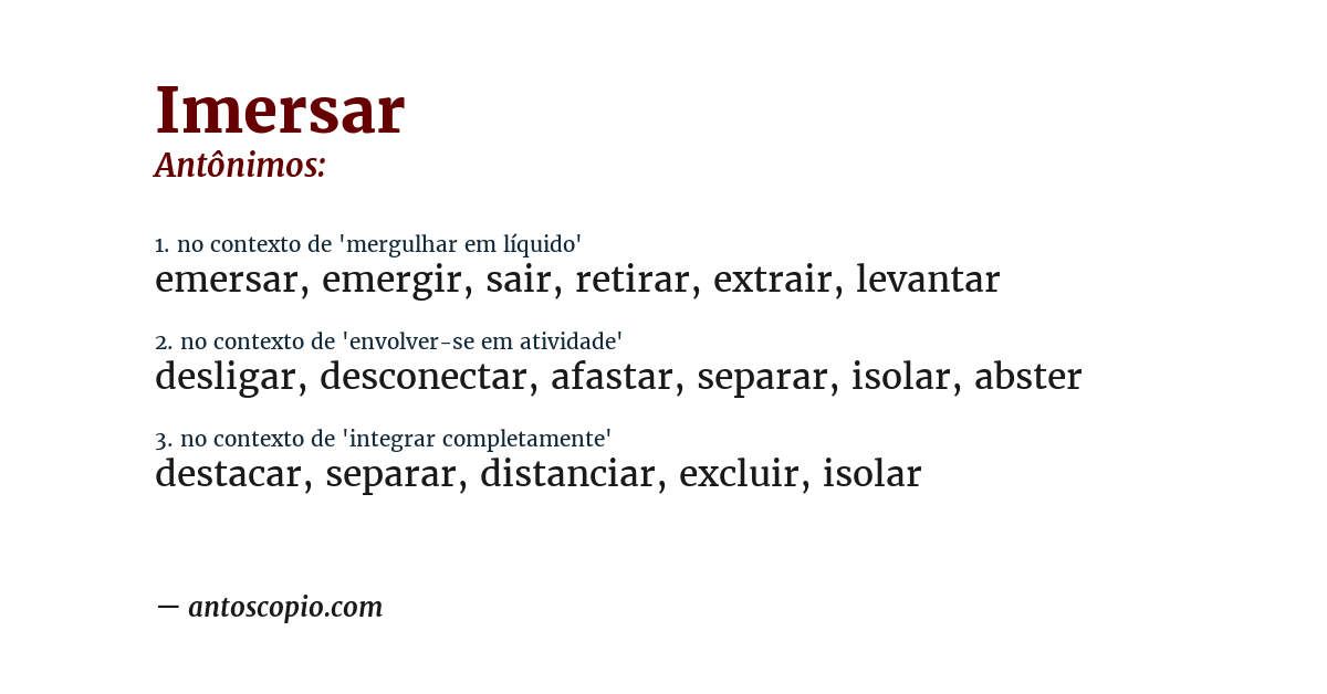 Antônimo de imersar
