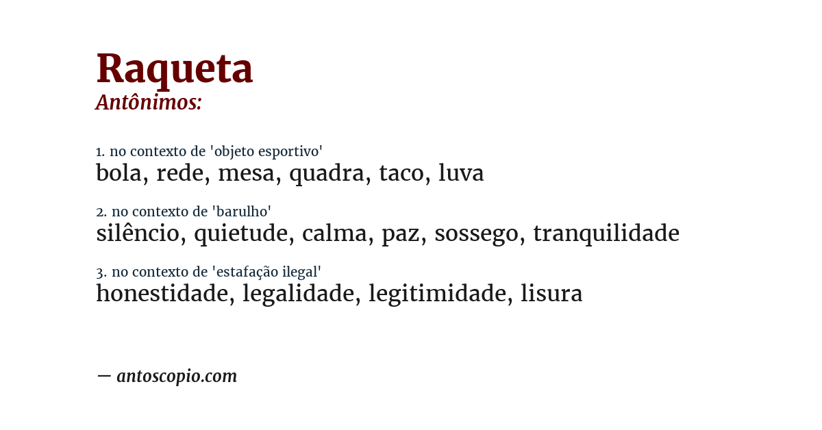Antônimo de raqueta