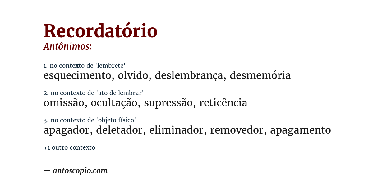 Antônimo de recordatório